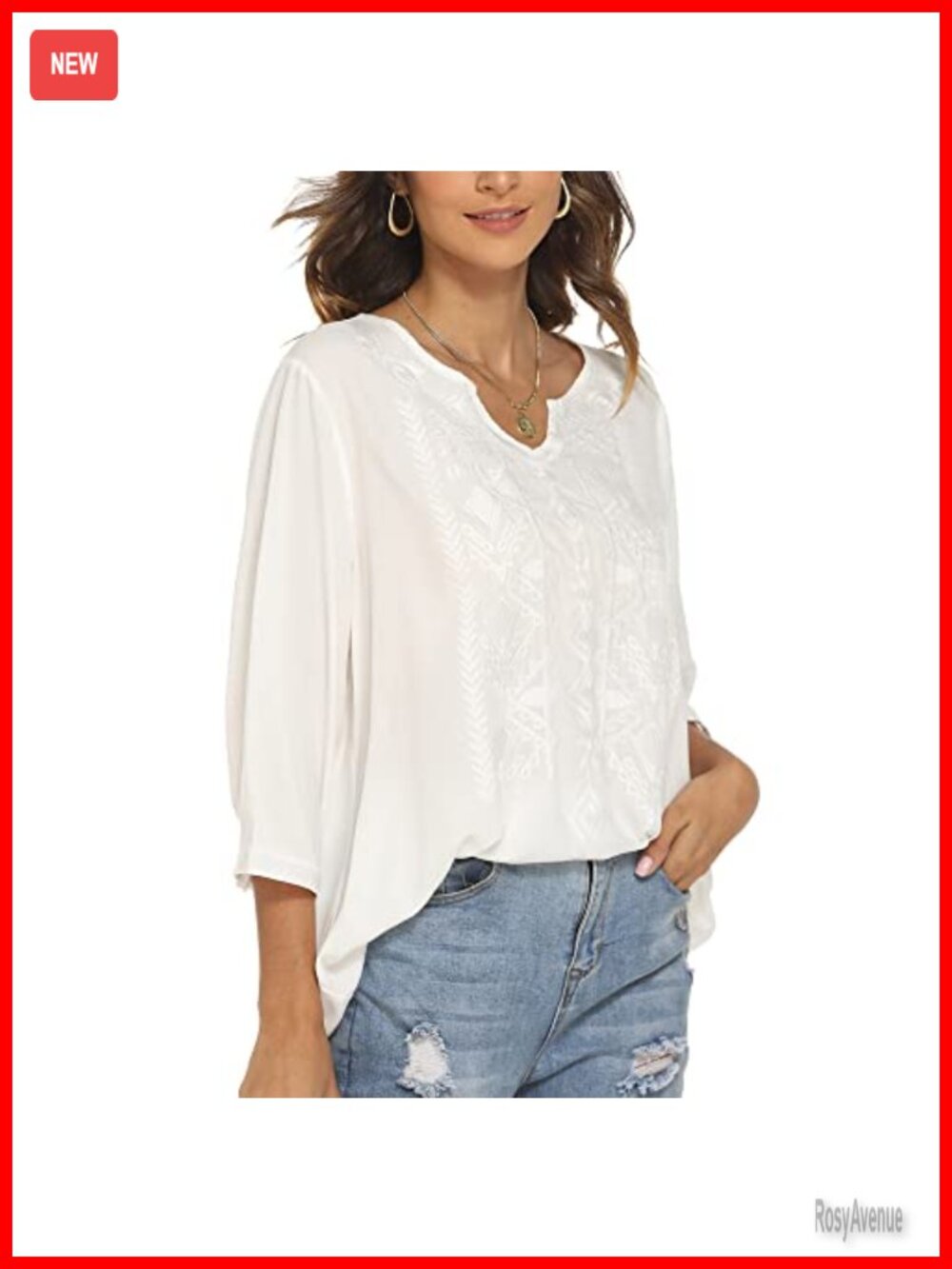 Grosy Embroidered Tunic Top 100% Rayon Loose Fit Blouse